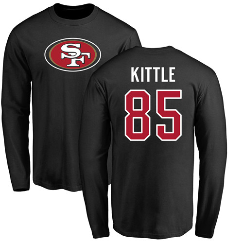 Men San Francisco 49ers Black George Kittle Name and Number Logo #85 Long Sleeve NFL T Shirt->nfl t-shirts->Sports Accessory